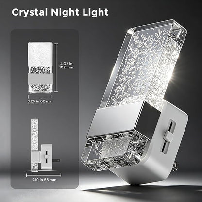 L LOHAS LED Night Light, Dimmable Night Lights Plug into Wall, 2 Pack Acrylic Silver Nightlight with Light Sensor, 0-100LM Automatic Plug in Nightlight for Bathroom, Hallway, Stairway, Gift