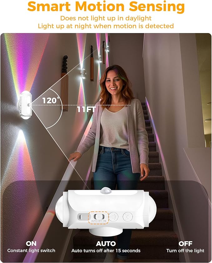 4 Pack Motion Sensor Wall Light, Magnetic Wireless RGB Dimmable Wall Lamps, Rechargeable Wireless Hallway Lights, Battery Operated Lighting for Stairs, Bedroom, Bathroom, Bar Decor