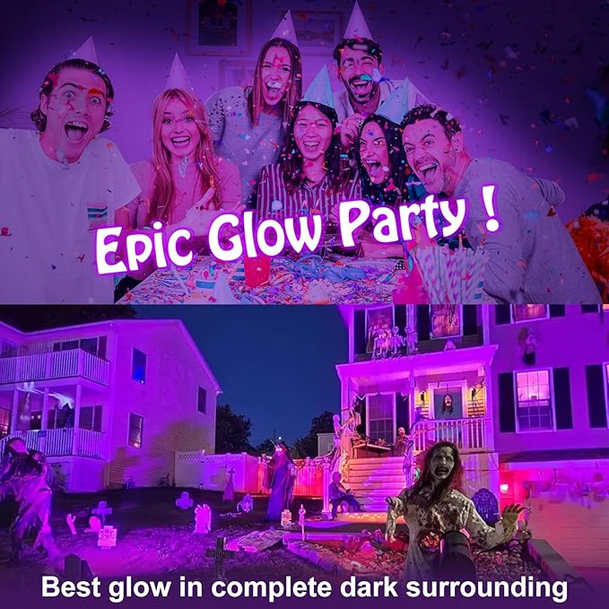 200W IP66 Blacklight Flood Light for Party + 10ft Cable, Waterproof Outdoor LED for Glow in The Dark, Blacklight Party, Christmas, Birthday, Dance, 2 Pack