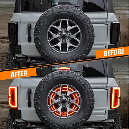 Nilight Spare Tire Brake Light Red Double Row LED Ring 3rd Third Stop Rear Wheel Lights Plug and Play Fit for 2021 2022 2023 Ford Bronco 2/4 Doors