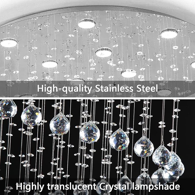 HAIXIANG W40 x H118in Chandelier with LED Bulbs Glam Crystal Light Hight Ceiling Lighting Fixtures for Living Staircase Foyer Entryway
