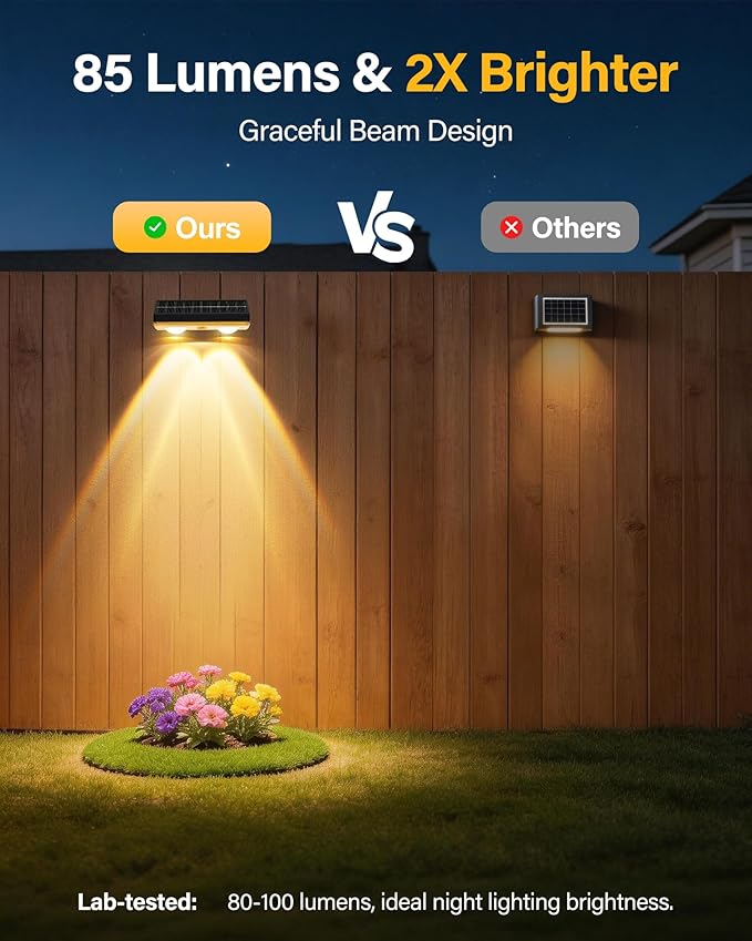 Solar Fence Lights Outdoor, 2 Pack Ultra-Bright 85LM Fence Lights Solar Powered, 9 RGB Color Modes, IP65 Waterproof, 12H Dusk to Dawn Glow for Pool/Deck/Patio/Wall/Backyard - Black