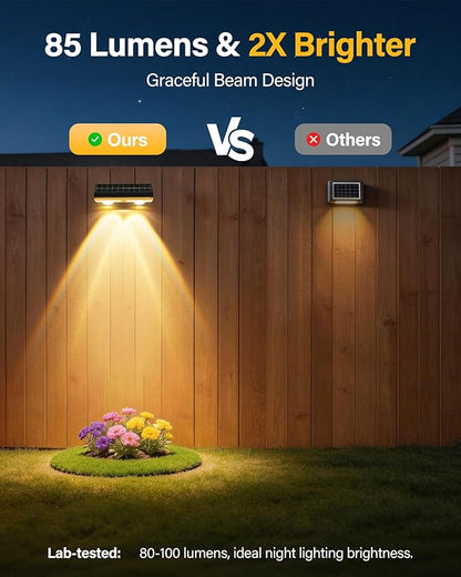 Solar Fence Lights Outdoor, 2 Pack Ultra-Bright 85LM Fence Lights Solar Powered, 9 RGB Color Modes, IP65 Waterproof, 12H Dusk to Dawn Glow for Pool/Deck/Patio/Wall/Backyard - Black
