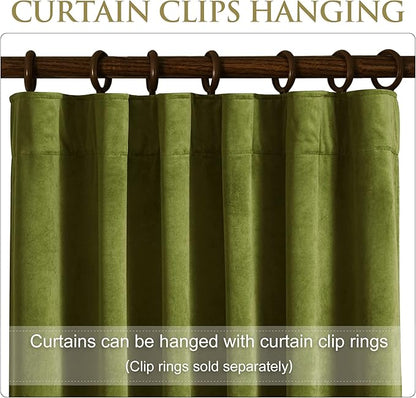 StangH Olive Green Velvet Curtains for Bedroom, Back Tab Light Blocking Thermal Insulated Window Door Drapes for Living Room/Farmhouse/Office, W52 x L84, 1 Panel