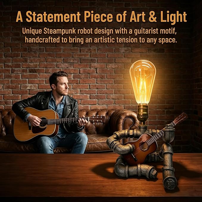 Music Guitar Table Lamp,Guitar Stuff,Cool Gifts for Music Lovers,Players for Men Gift,Steampunk lamp,Metallica (Coffee)
