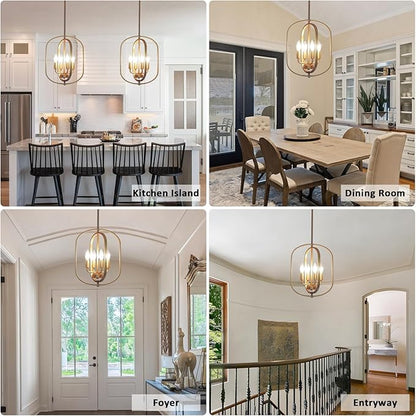 Gold Chandelier for Dining Room Light Fixture, 4 Light Entryway Light Fixture, Adjustable Modern Farmhouse Chandelier Foyer Lighting Fixtures Rustic Kitchen Chandelier for Entryway, Foyer, Living Room