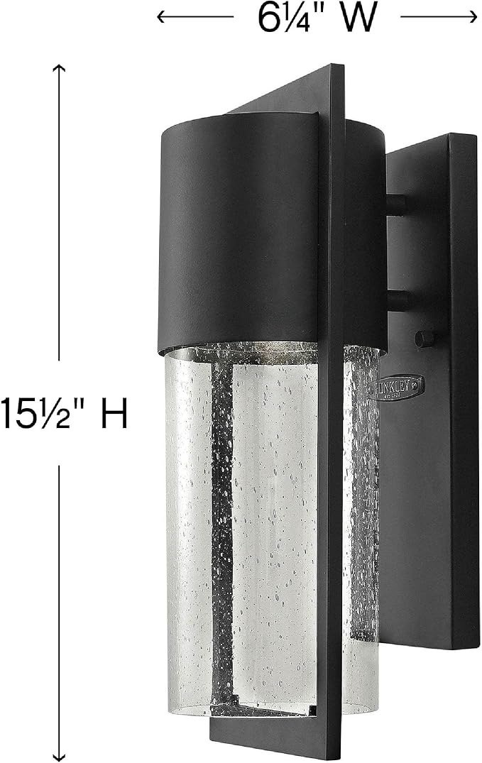 Hinkley Shelter Small Outdoor Wall Mount Lantern, Minimalist Style, Dark Sky-Compliant, Solid Aluminum/Clear Seedy Glass, Black