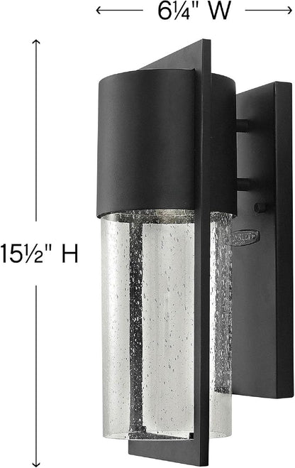 Hinkley Shelter Small Outdoor Wall Mount Lantern, Minimalist Style, Dark Sky-Compliant, Solid Aluminum/Clear Seedy Glass, Black