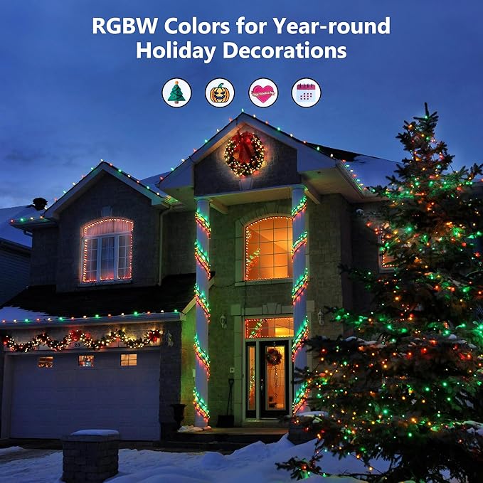BrizLabs RGB + Warm White Christmas Lights, 98.5FT 300 LED Color Changing Red White Blue Patriotic String Lights with Remote, Dimmable Mini Light for Indoor Outdoor 4th of July Halloween Tree Decor