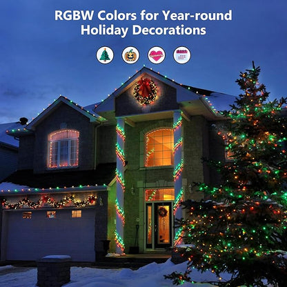 BrizLabs RGB + Warm White Christmas Lights, 98.5FT 300 LED Color Changing Red White Blue Patriotic String Lights with Remote, Dimmable Mini Light for Indoor Outdoor 4th of July Halloween Tree Decor