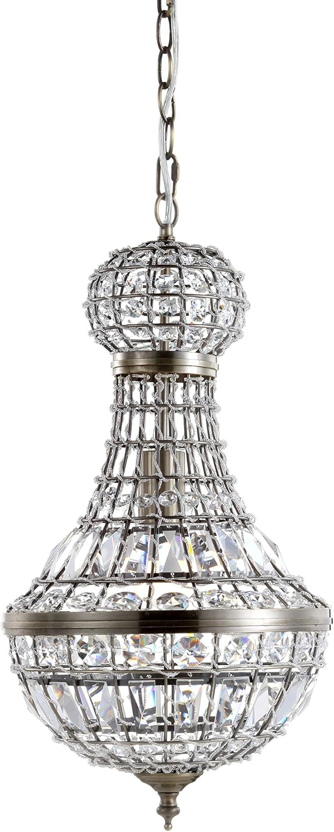 JONATHAN Y 10" Antique Brass Regina Empire LED Pendant Light, Glam Adjustable Hanging Chandelier for Dining Room Kitchen Foyer, Clear Crystal Shade, LED Bulb Included JYL6108A
