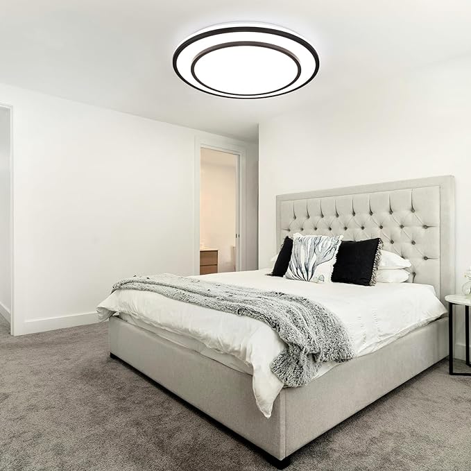 2 Pack Black LED Flush Mount Ceiling Light Fixture 5CCT, Dimmable Light Fixture Ceiling Mount 16" 24W, Overhead Modern Close to Ceiling Light for Living Room,Kitchen,Bedroom