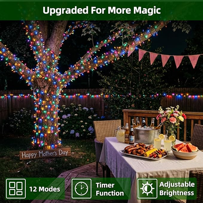 1500 LED Chrstmas Lights, 470ft Outdoor Christmas String Lights with 12 Modes, Multicolor LED String Lights with Timer Dimmable Waterproof for Tree Fence Garden Xmas Wedding Party Holiday Decorations
