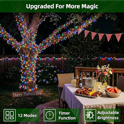1500 LED Chrstmas Lights, 470ft Outdoor Christmas String Lights with 12 Modes, Multicolor LED String Lights with Timer Dimmable Waterproof for Tree Fence Garden Xmas Wedding Party Holiday Decorations