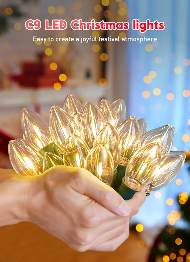 Vintage C9 Christmas Lights Outdoor, 150 Feet C9 String Lights with 150 LED C9 Plastic Bulbs, Waterproof Connectable Christmas Tree Lights for Roofline Garden Patio Backyard Cafe Decor, Warm White