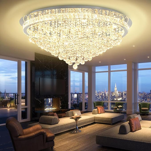 Dia 40" Modern Crystal Chandeliers for Living Room,Silver Large Chandelier Flush Mount Chandeliers for Bedrooms Dining Room Dimmable 2700k 4500k 6000k