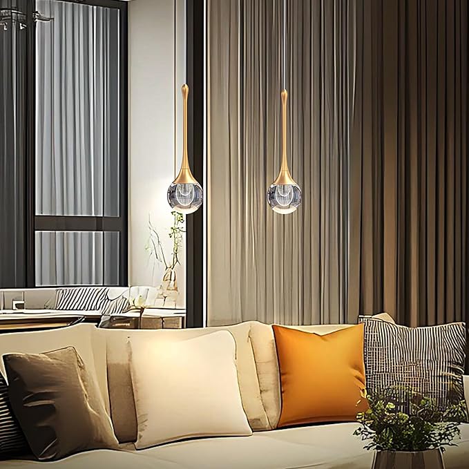 1-Pendant Lights Kitchen Island,Crystal Gold Globe LED Chandelier, Modern Dimmable Adjustable Height Hanging Light Fixture,Sloped Ceiling,Bedroom,Dining Room