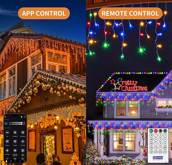 LED Icicle Lights for Outdoor Christmas Decorations,49Ft 600 LEDs Color Changing Christmas Fairy Light,APP & Remote Control,17 Lighting Modes,Plug in RGB hanging Curtain Lights for Xmas Party