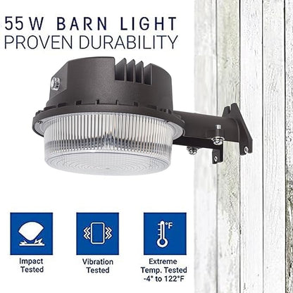 LED Barn Light Dusk to Dawn with Photocell, 55W 7500LM 5000K Daylight, 500W Incandescent/200W HID Replacement, Weather Resistant Outdoor Security Light for Yard, Garage, Farm, Porch