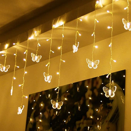 Butterfly Curtain Lights, 4.9ft 48 LED USB Window Fairy Lights 10 Butterflies 8 Modes Firefly Twinkle String Lights for Room Bedroom Wall Ceiling Party Wedding Christmas (Warm White)