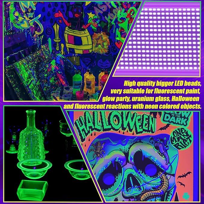 2 Pack 200W LED Black Light, Blacklight Flood With Plug & Switch, IP66 Waterproof Outdoor Spotlight for Neon Glow Party Fluorescent Poster Body Paint Stage Lighting Halloween Decor
