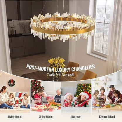Siljoy Modern Crystal Chandelier, 20-Light Luxury Gold 2-Tiers K9 Crystal Raindrop Chandelier, Large Dimmable Crystal Pendant Ceiling Light for Dining Room Living Room Foyer Entryway D39.4''