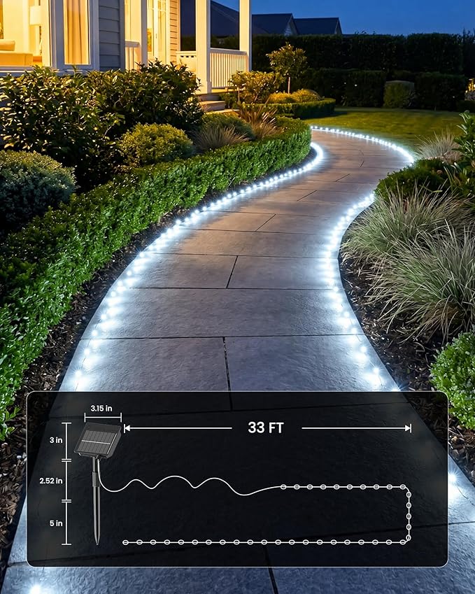 Minetom 2 Pack Solar String Lights, Total 66Ft 200 LED Solar Fairy Lights Outdoor Waterproof, 8 Modes Firefly Starry Moon Twinkle Lights for Yard Garden Patio Tree DIY Crafts Wedding Party(Cool White)