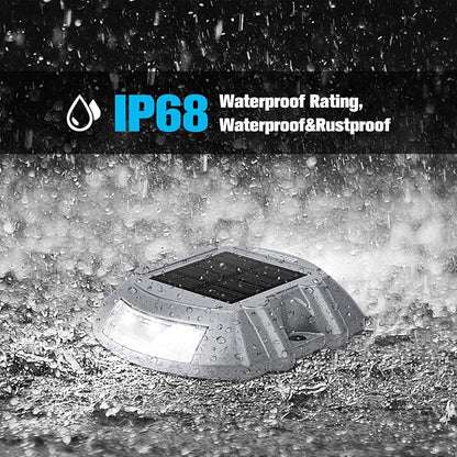 VOLISUN Solar Deck Lights Driveway Dock Lights, 4-Pack Led IP68 Waterproof Outdoor Warning Step Light for Driveway Sidewalk Garden Pathway Yard(White)