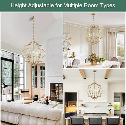 5-Light Gold Farmhouse Pendant Hanging Light Fixtures, 22" Rustic Globe Chandelier for Kitchen Island, Dining Room, Living Room, Hallway, Entryway