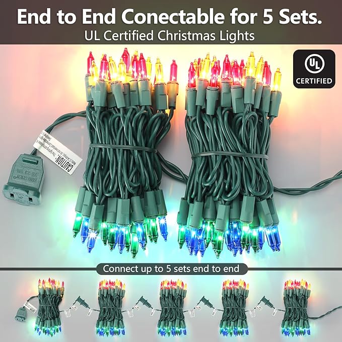 TIGOMOOV Multicolor Christmas Lights Plug in, 100 Count Multi Colored 21ft Christmas String Lights for Tree, Connectable Traditional Indoor String Lights with Green Wire Xmas Outdoor Decorations