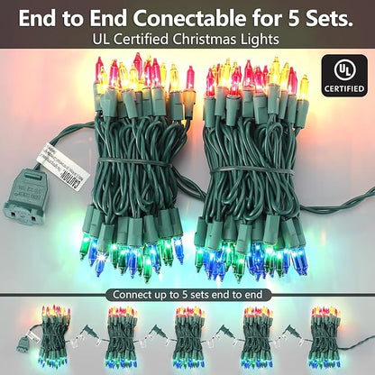 TIGOMOOV Multicolor Christmas Lights Plug in, 100 Count Multi Colored 21ft Christmas String Lights for Tree, Connectable Traditional Indoor String Lights with Green Wire Xmas Outdoor Decorations