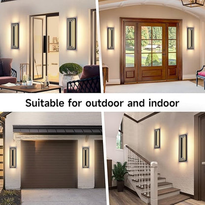 23.6 in Long Outdoor Wall Lights,3-Tier Large Exterior Lighting Fixtures,LED Front Porch Lights,Waterproof Outdoor Garage Lights,3000K Warm White Modern Acrylic Wall Sconce,36W,2 Packs