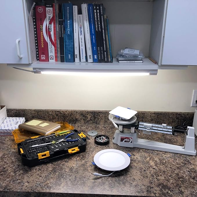 Maxxima 24 inch LED Under Cabinet Light - 1200 Lumens Warm White 3000K, Undermount Strip Lighting for Kitchen, Closet, and Bedroom, On/Off Switch, Plug in