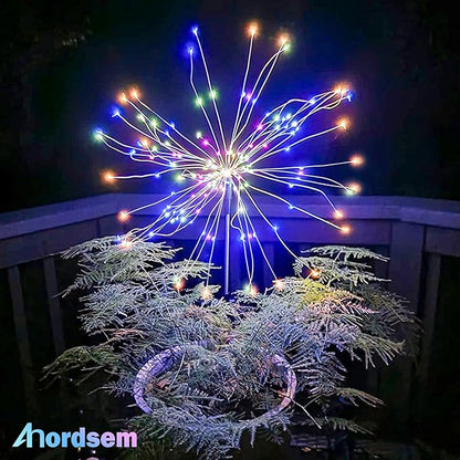 Anordsem Solar Lights Outdoor Waterproof: 2 Pack Garden Light - Bendable Copper Wire with 120 LED Firework Beads - DIY Colorful Fun Decoration for Yard Patio - Twinkle Sparkler Gifts for Women Wife