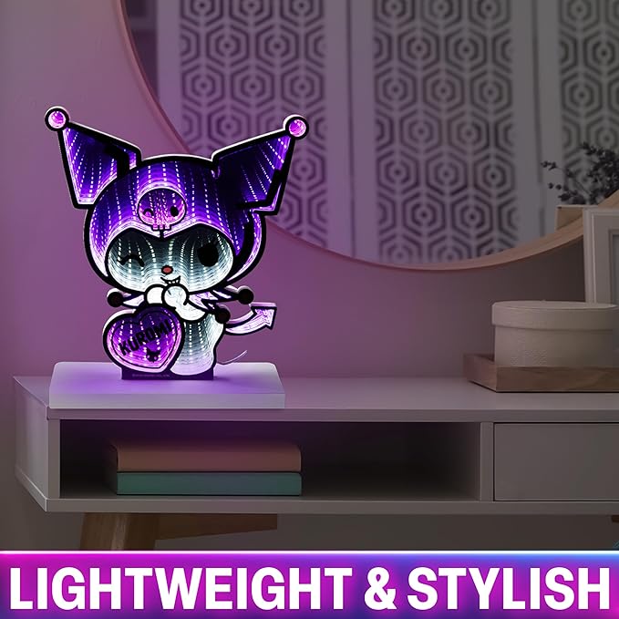 Get Trend Hello Kitty Sanrio 3D LED Light, Infinity Mirror Effect, USB Night Light, Room Decor Bedroom Lamp, Kuromi Kawaii Gifts for Girls Teens Women (Multi Kuromi)