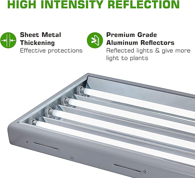 BloomGrow 2FT T-5 HO Fluorescent Lighting Kit 2-Bulb 24W 6500K Lamp Included for Indoor Growing T5 Grow Lights Fixtures