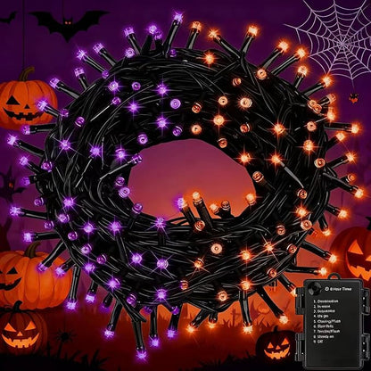 FairyGlim Purple&Orange Halloween Lights, 33FT 100 LED Outdoor String Light with Timer & 8 Modes, 3AA Battery Operated Waterproof String Light for Outdoor and Indoor Halloween Decor