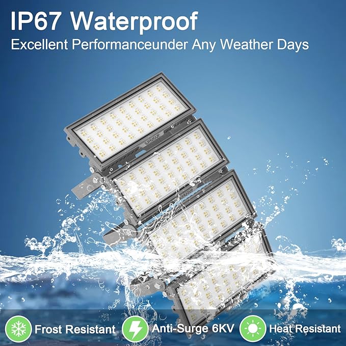 400W LED Stadium Lights,52000Lumen 6500K Super Bright LED Flood Light Outdoor,Surge 6KV IP67 Waterproof Adjustable Lighting Angle for Stadium,Arena
