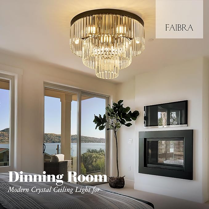 21.65" Black Crystal Ceiling Light 10-Light Modern Crystal Ceiling Light Fixture 3-Tier Luxury K9 Crystal Ceiling Light,for Dining Room Kitchen Island Living Room Bedroom