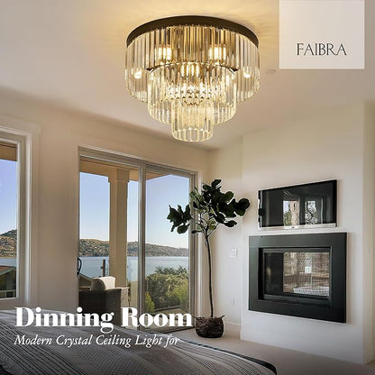 21.65" Black Crystal Ceiling Light 10-Light Modern Crystal Ceiling Light Fixture 3-Tier Luxury K9 Crystal Ceiling Light,for Dining Room Kitchen Island Living Room Bedroom