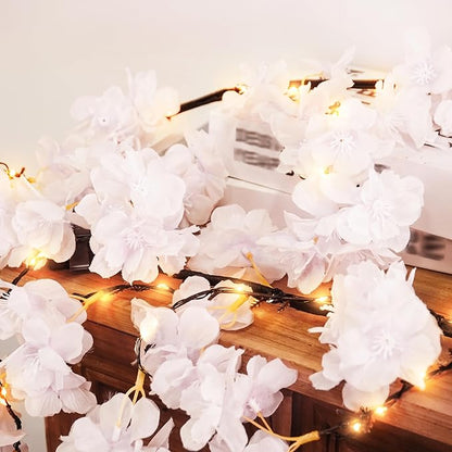 obbsie 6FT Lighted Cherry Blossom Garland with 100 Fairy Lights Timer Battery Operated Artificial Cherry Blossom Flower Vines with Lights for Mantle Home Fireplace Wedding Party Office Decor