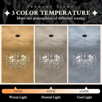 Benkut Black Tree Branch Crystal Chandelier 23.6" Modern Crystal Raindrop Chandeliers 8-Light Luxury Brach Chandelier for Dining Room Kitchen Bedroom Living Room