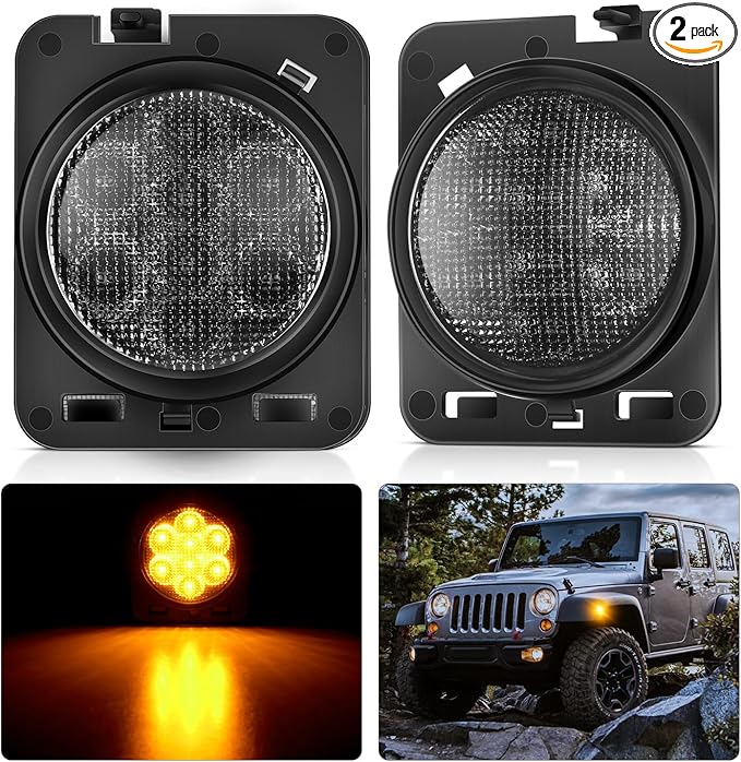 Nilight JK Side Marker Light 8LED Smoked Lens Amber Front Fender Indicator Turn Signals Lights IP67 Waterproof Clearance Lamp Compatible with 2007-2017 Wrangler JKU