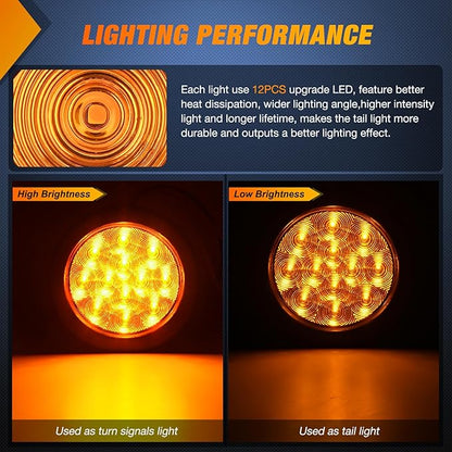 Nilight 4Inch Round Trailer Tail Light with Flush Mount Grommets Plugs w/Mounting Brackets 2PCS Amber Waterproof Turn Signals Lights for RV Truck