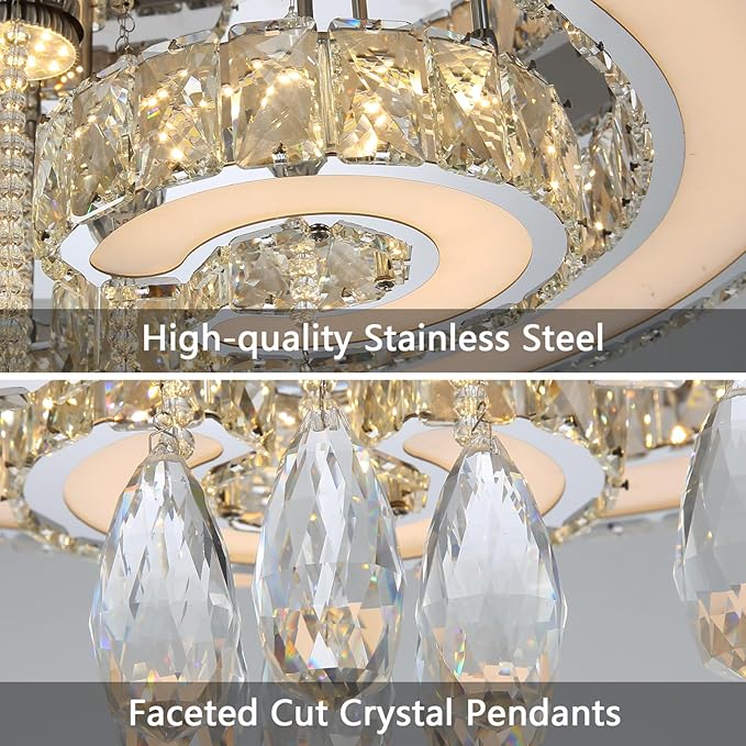 HAIXIANG Modern Chandelier LED Glam Living Room Crystal Light Interior Luxury High Ceiling Chandeliers Remote Dimmable Lights Fixture 40 Inches Silver