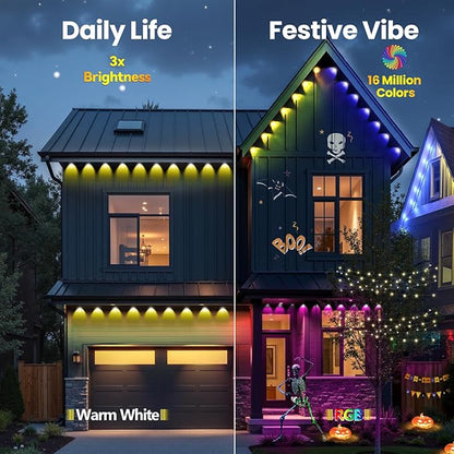 Permanent Outdoor Lights, 150ft RGB+IC Smart LED Eaves Lights, IP67 Waterproof Outdoor Lighting with App/Remote Control for Daily, Christmas, New Year, Halloween, Holiday, Party, Valentine's Day