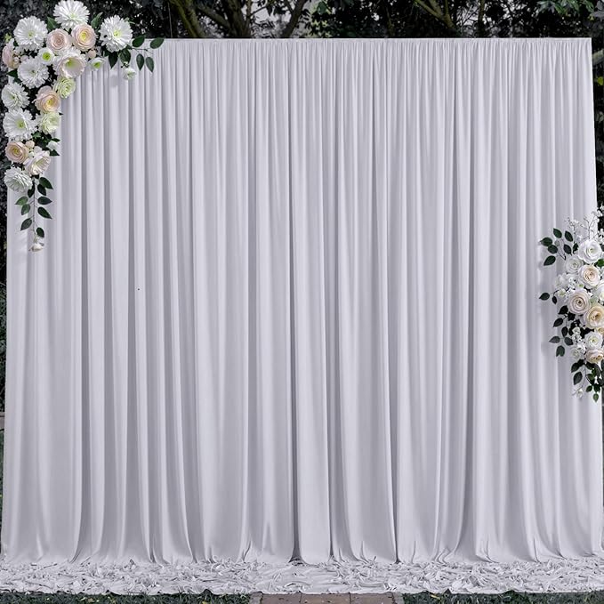 10 ft x 10 ft Wrinkle Free Silver Backdrop Curtain for Parties, Polyester Silver Grey Backdrop Drapes 2 Panels 5x10ft for Baby Shower Photoshoot Engagement Wedding Birthday Photography Background