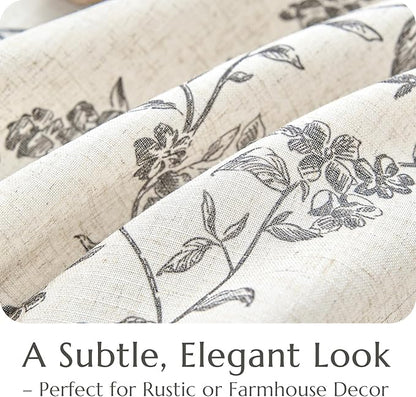 jinchan Floral Linen Kitchen Curtains with Attached Valance 24 Inch Length Farmhouse Cafe Tier Curtains for Living Room Bathroom Rustic Half Window Light Filtering Small Drapes 2 Panels Black