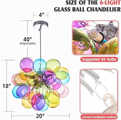 Longree Mini Bubble Ball Chandelier, Dia 20 inch Blown Multicolor Glass Pendant Light Fixture for Bedroom Study Bathroom Dining Room