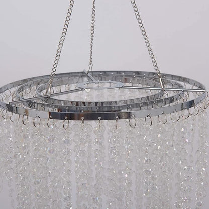 Sparkling Iridescent Acrylic Beaded Hanging Chandelier, 3 Tiers, 10.25" Diameter x 30" Tall, Indoor, Iridescent